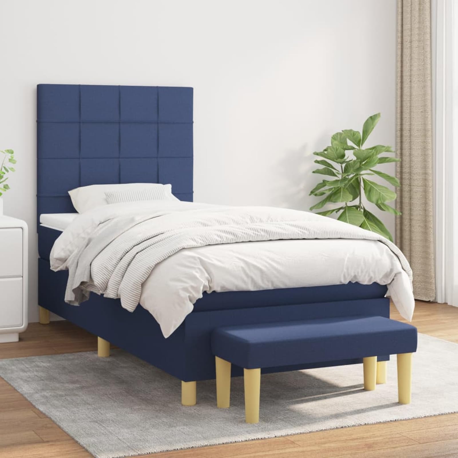 ATOMSTACK MAKER Letto a molle, 80 x 200 cm, blu, con materasso a molle insacchettate (20 cm), testiera regolabile in altezza, tessuto in poliestere traspirante e panca inclusa, ideale per chi dorme