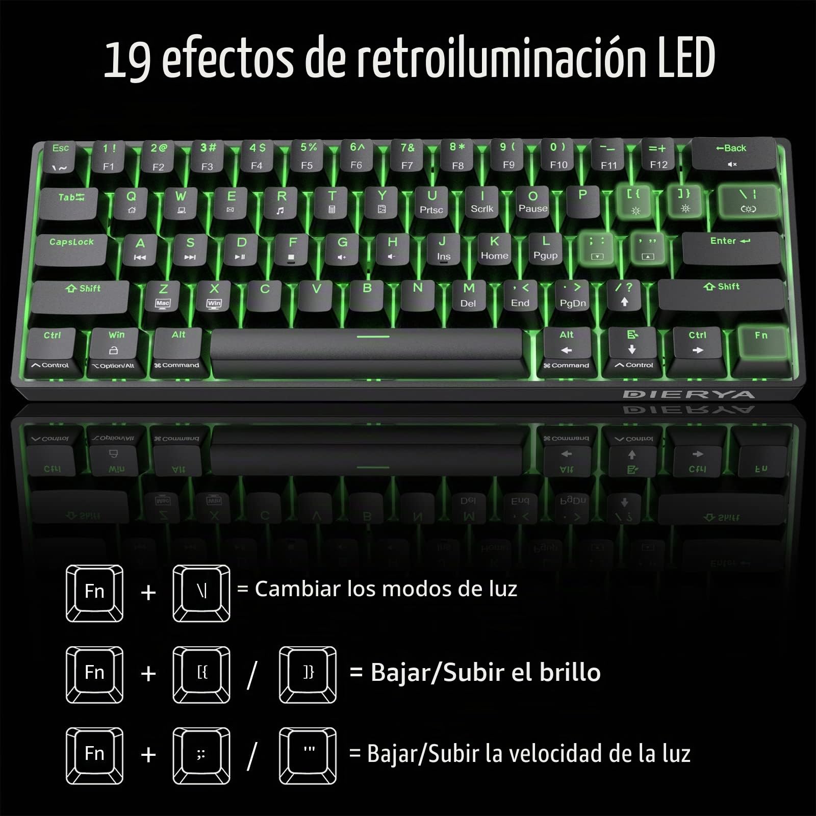 Dierya DK68E Teclado Gaming, 60% Teclado Mecánico Gasket con Knob, RGB Hot Swap Switches Lineales Cremosos, Compacto 66 Teclas Anti-Ghosting, Disposición QWERTY-US (Negro, Red Switch)
