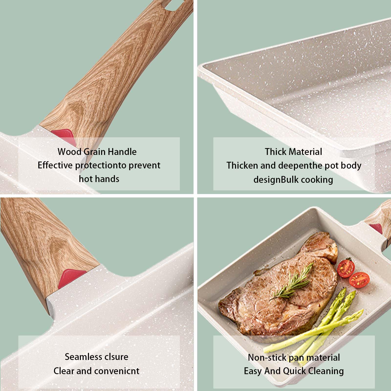 Yuragim Padella per Omelette Giapponese,Padella Tamagoyaki con Spatola in Silicone Padella Rettangolare con Rivestimento Antiaderente in Ceramica e Manico Rimovibile per Tutti i Tipi di Fornelli Beige
