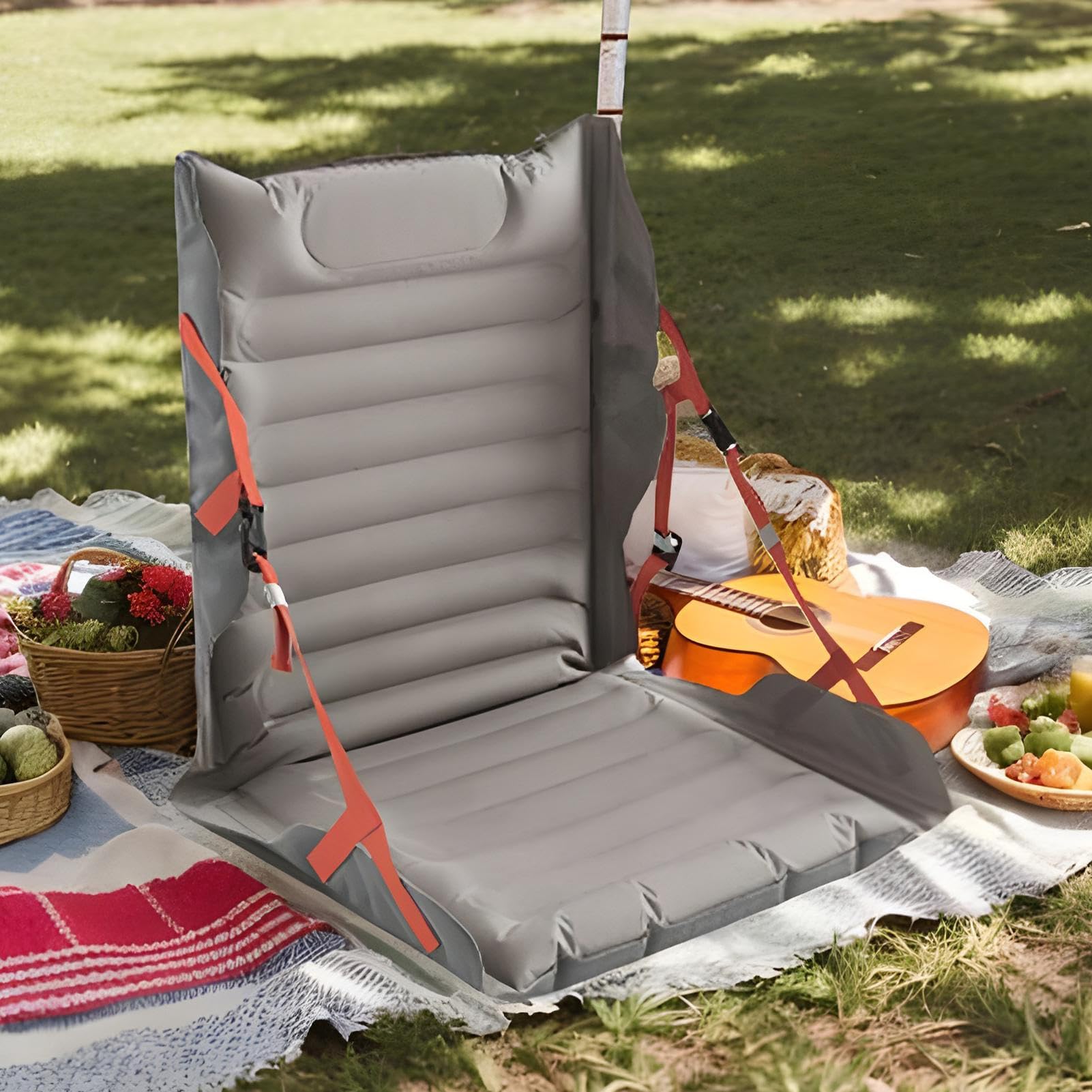 Sedia Gonfiabile Cuscino Pieghevole per Sedia con Supporto Lombare | Sede Leggera per Campeggio Escursionismo Backpacking Spiaggia Pesca Sport Stadio Viaggio Outdoor