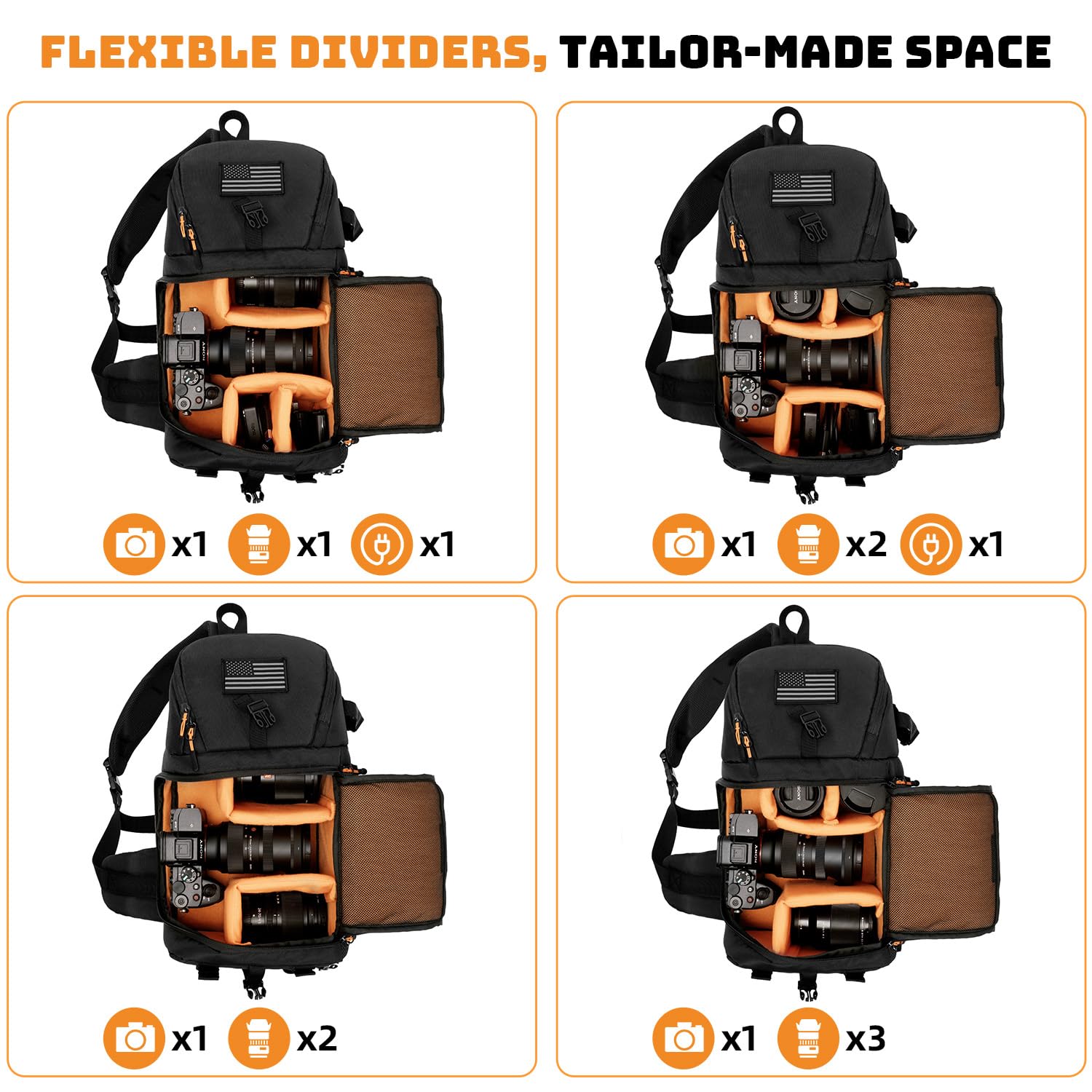 Vogano Kamera-Objektivtaschen & -hüllen, Kameratasche Schutzhüllen, Fotografie-Umhängetasche, kompatibel für Nikon, Canon, Sony DSL/SLR/spiegellose Ausrüstung, Reisen, wasserdicht, 2.0, schwarz, M-L