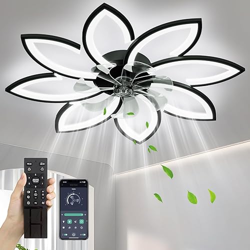 Ventiladores de techo de 35 pulgadas con luces, ventiladores de techo modernos con luces y control remoto, 6 velocidades, 3 colores de luces,