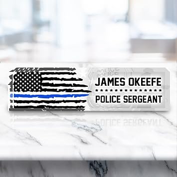 VWAQ Personalized Police Officer Name Plate for Desk - Clear Acrylic Glass Art - Customized Office Decor Nameplate Sign - Personalized Gift - ACS89 Black