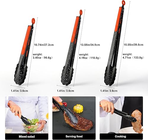 Miniatura 4 de Pinzas de cocina de acero inoxidable 600  resistentes al calor, pinzas de silicona para servir cocina con revestimiento antiadherente, pinzas de