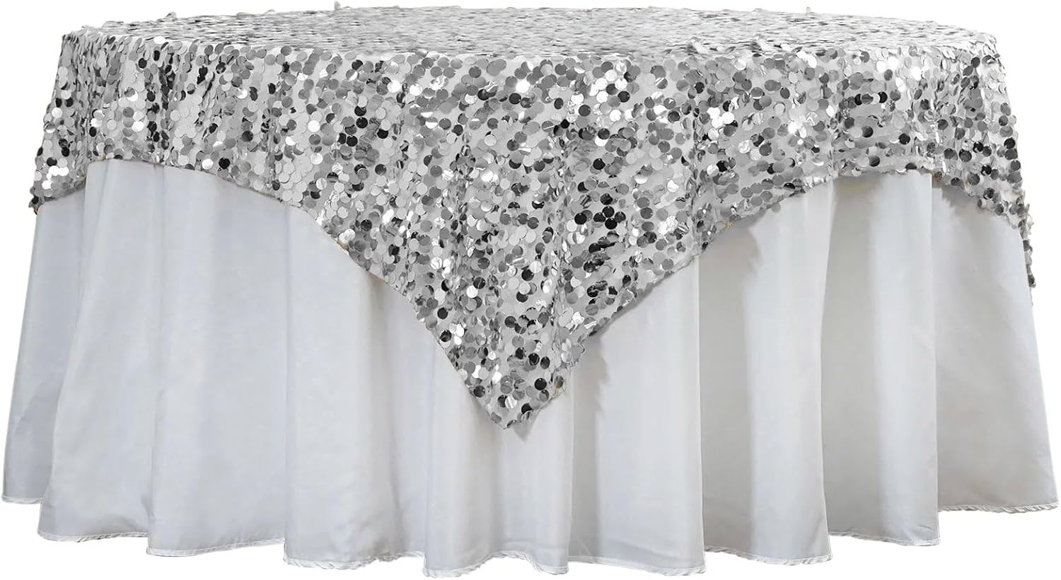 Efavormart 72" Premium Big Payette Sequin Tablecloths Overlay for Wedding Banquet Catering Party Table Decorations-Silver