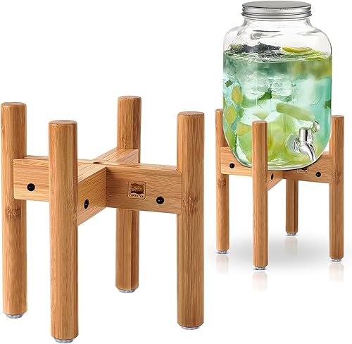 Soporte dispensador de bebidas  Tarro de vidrio para bebidas y jarra de agua  Ajustable hasta 11.5 pulgadas de ancho  Bambú