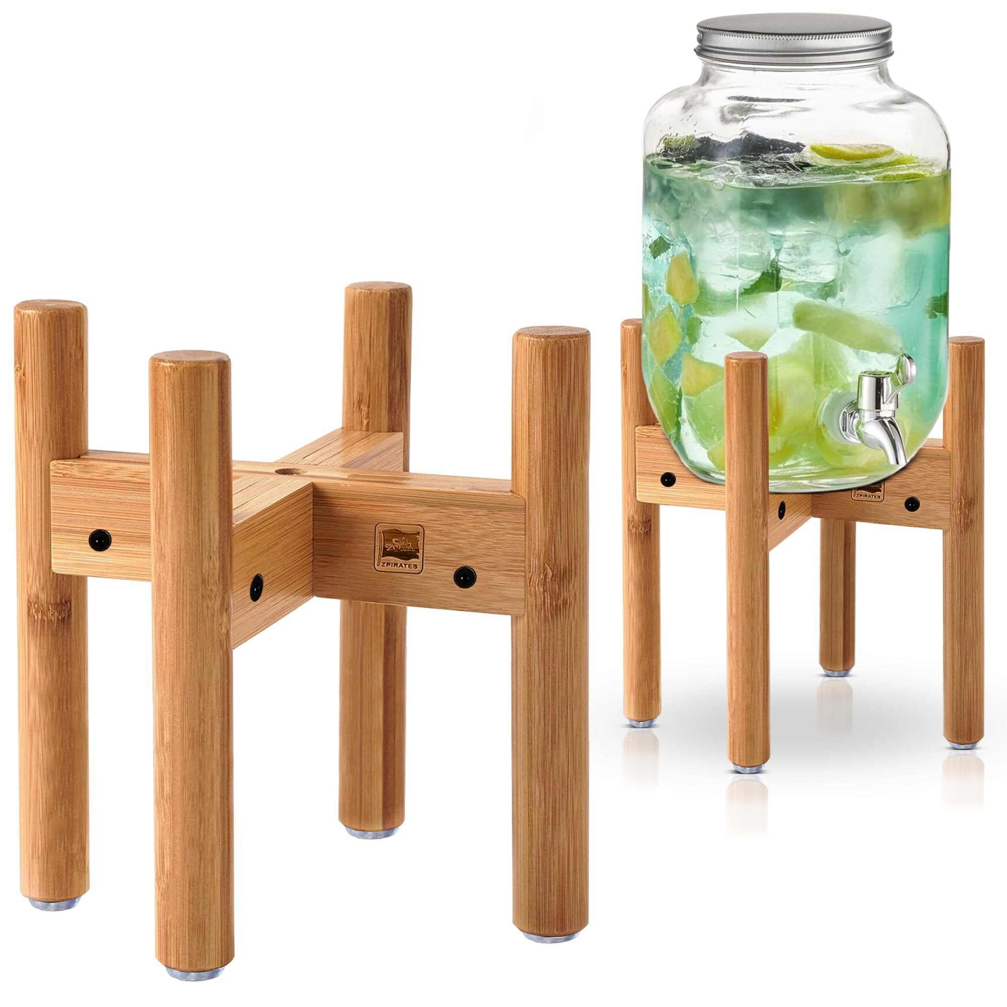 Drink Dispenser Stand - Use to Hold Dispensers for Drinks, Beverages, Lemonades and Juices - Adjustable Sideways, Fits Various Jug Sizes Up to 11.5-inch Wide [1-2 Gallons] - Bamboo Wood