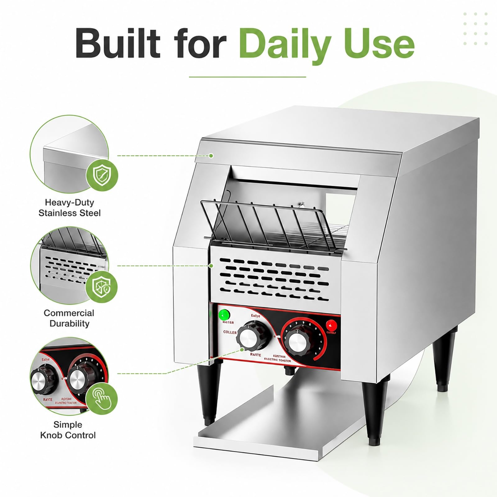 Tostadora de Cinta Comercial, Tostador Rotativo de Acero Inoxidable | Tostador Eléctrico Industrial con Capacidad de 150 Rebanadas por Hora for Cafeterías, Hoteles y Buffets(150 Slice)