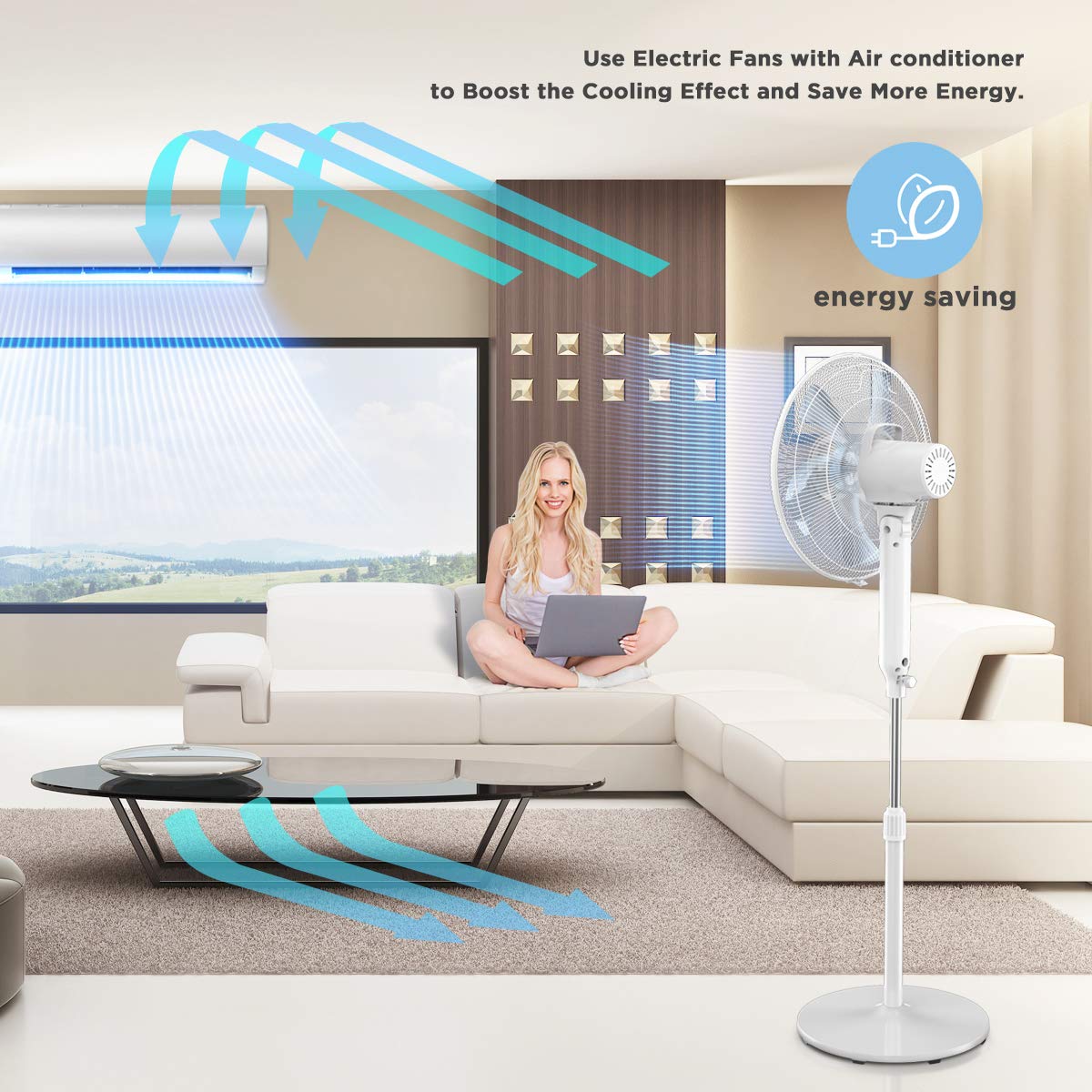 PELONIS DC Motor Ultra Quiet Pedestal Sleeping &Baby, High Energy Efficiency Standing Fan Speed, 12-Hour Timer, Remote Control, and Adjustable Heights, FS40-19PRD, White, 16-Inch