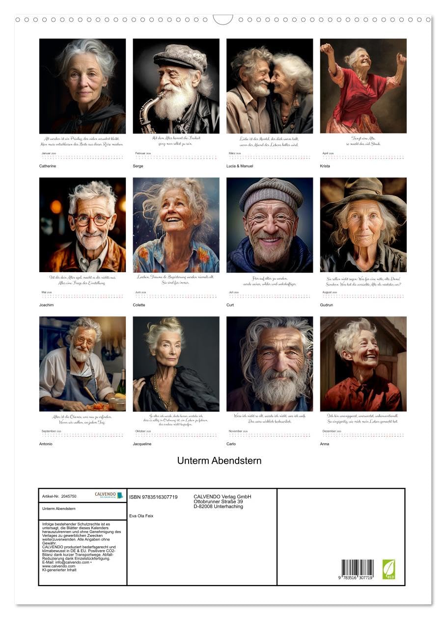 Unterm Abendstern (Wandkalender 2026 DIN A2 hoch), CALVENDO Monatskalender: Portraits und Einsichten über das Älterwerden (CALVENDO Menschen)