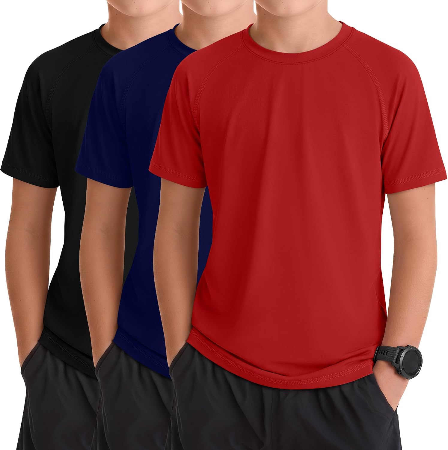 3 Pack Boys' Rash Guard Swim Shirts UPF 50+ Kids Short Sleeve Quick Dry T Shirts Teens Sun Protection Water Tees
