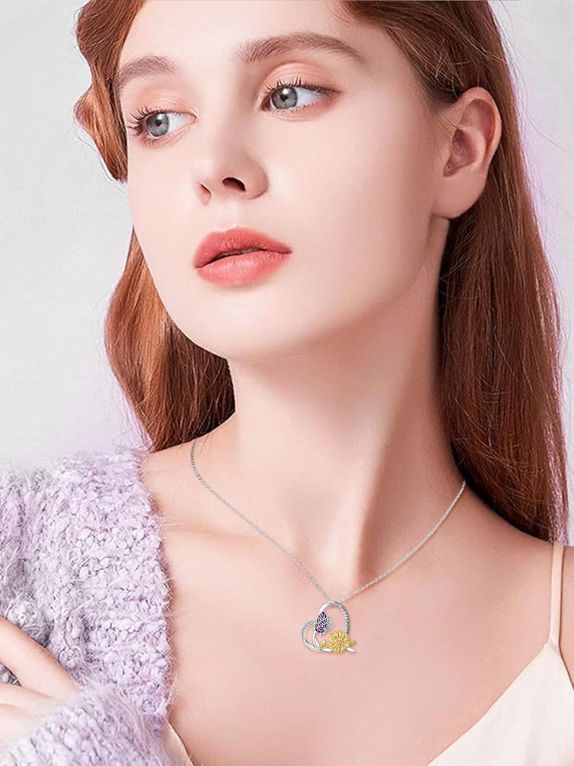 Palpitate Bee Butterfly Sunflower Necklace 925 Sterling Silver for Women,Cute Animal Birth Flower Pendant Jewelry Birthday Christmas Gifts for Wife Mom Girlfriend Friend Her - Image 4