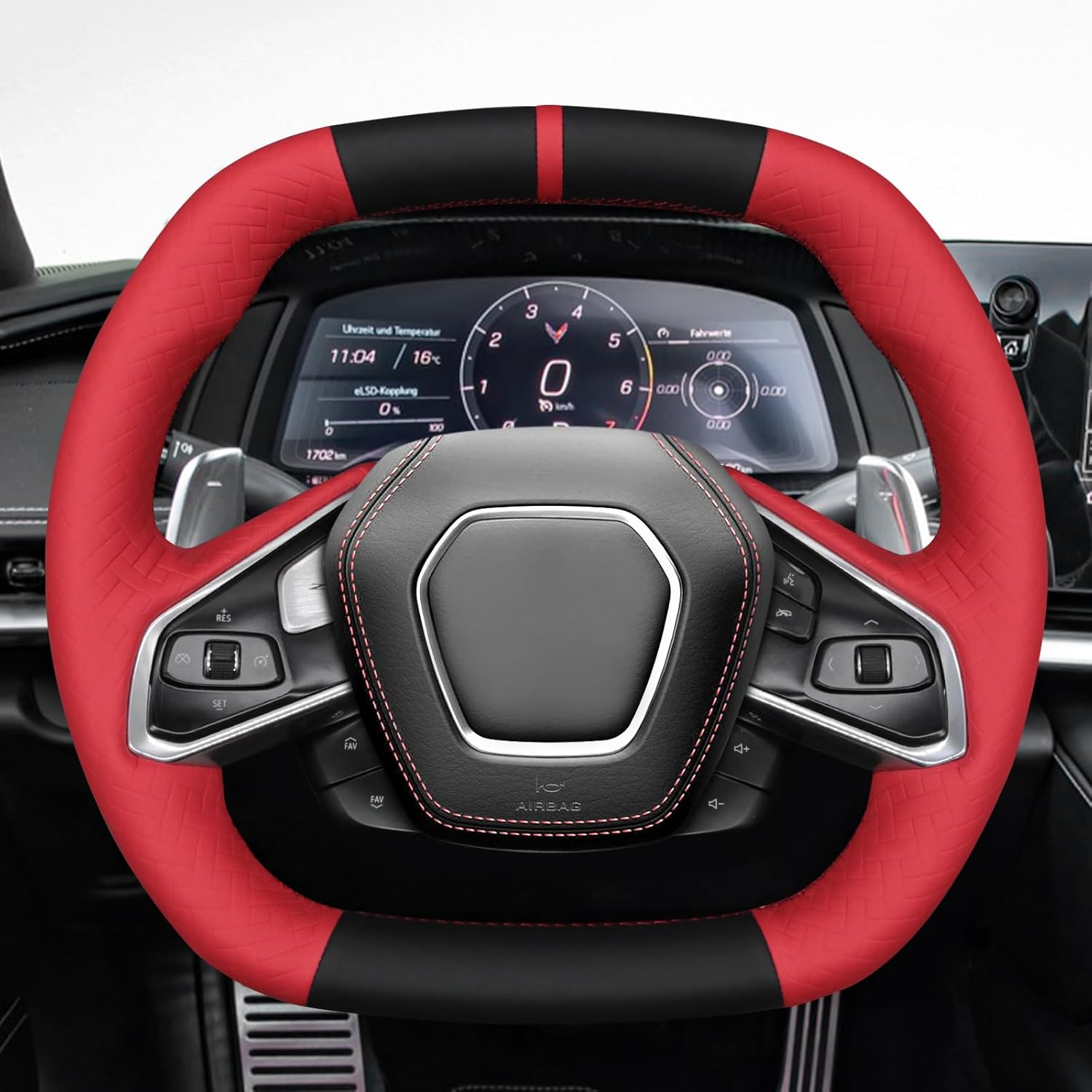 MEWANT Hand Stitch Steering Wheel Cover Wrap for Chevrolet (Chevy) Corvette C8 2020-2024 Steering Wheel Accessories for Chevrolet