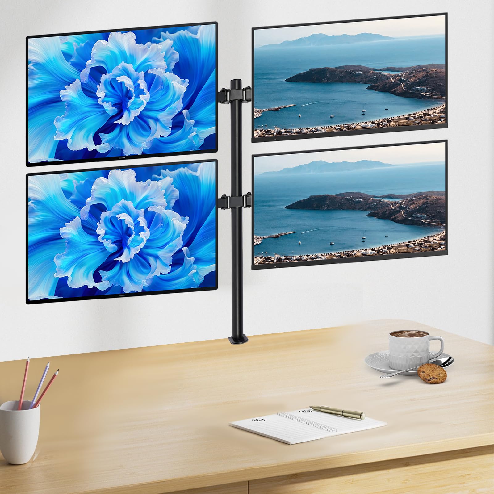 Supporto per monitor 4 monitor per display da 10 a 27 pollici, supporto da tavolo per monitor, altezza regolabile, con rotazione e inclinazione, 75 x 75 mm, 100 x 100 mm