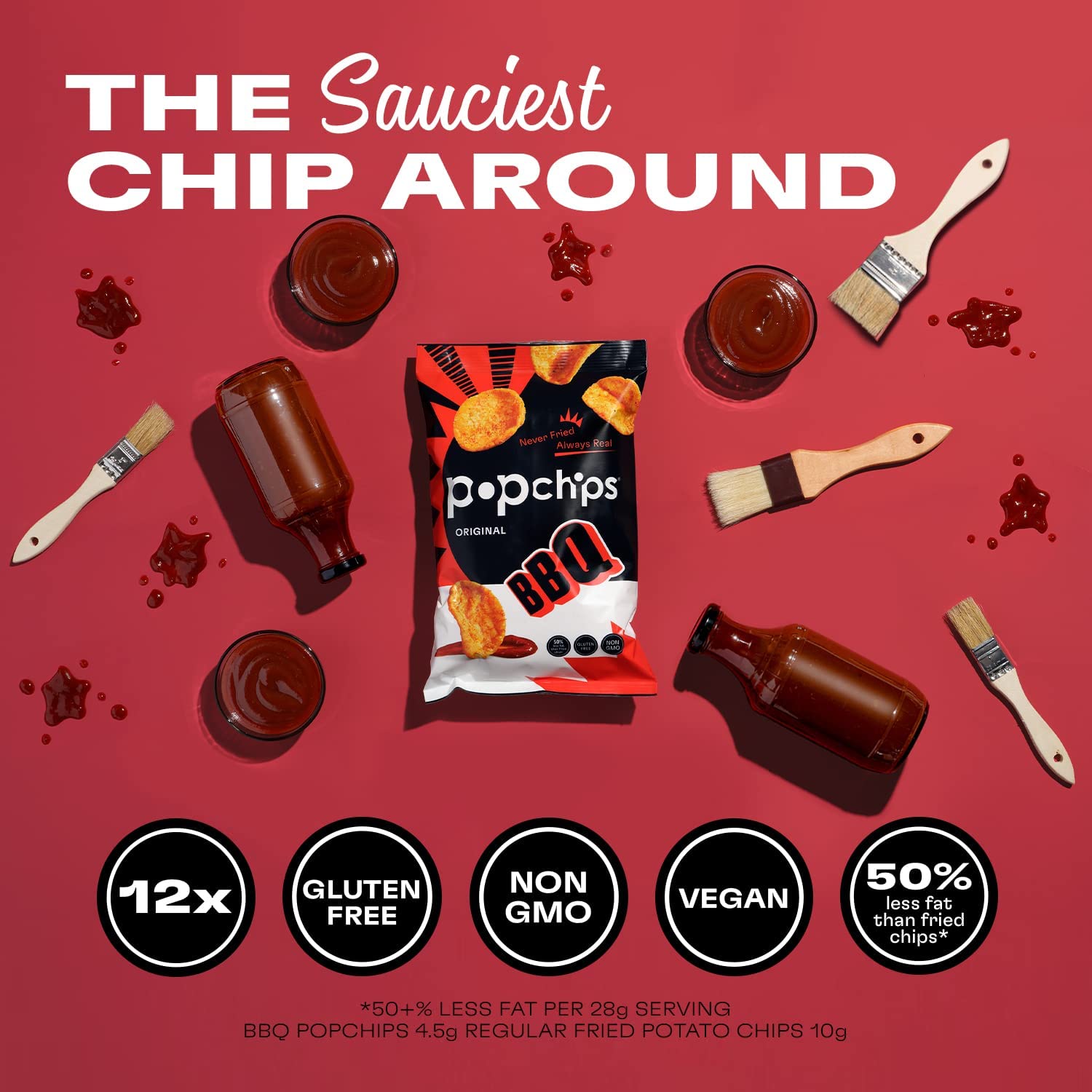 Popchips Potato Chips BBQ Potato Chips Single Serve 0.8 oz Bags Barbeque, 19.2 Ounce, (Pack of 24)