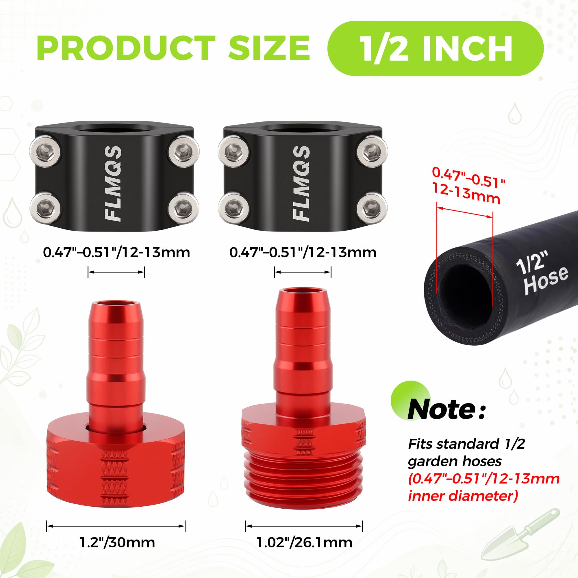 Kit di riparazione per tubi da giardino con morsetto stretto aggiornato, 3 set di connettori per tubi in lega di alluminio resistente, adatto per tubi da 1/2", include 6 rondelle aggiuntive, a