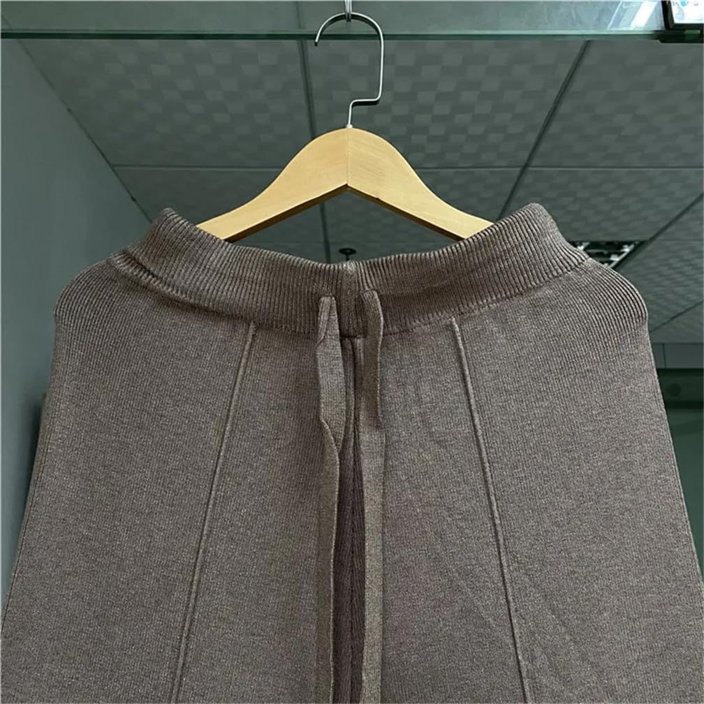 Women Solid Cashmere Knitted Pant Women Loose Midline Wide Leg Pants Soft Elastic Waist Ankle-Length Trousers