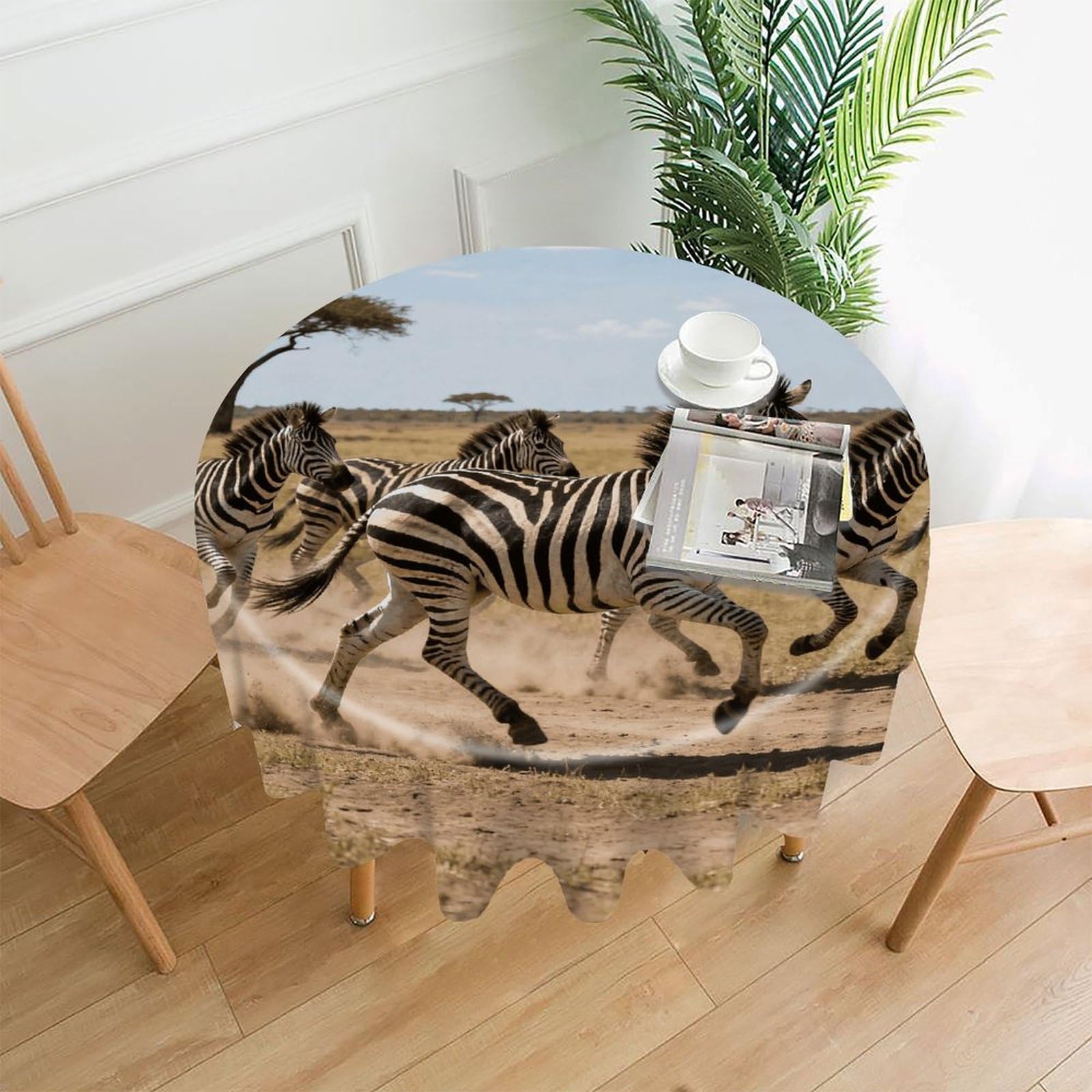 VstaDank African Safari Table Cloth Fashions Washable Round Tablecloth Decorative Table Cover Comfortable Straight Edge Tablecover for Dining Kitchen Party Outdoor 60 Inch