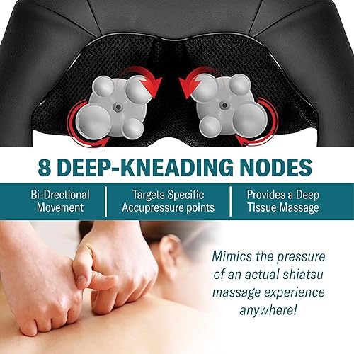 Miniatura 5 de Masajeador de cuello con calor  Shiatsu masajeador de cuello y espalda para aliviar el dolor de tejido profundo, amasado 4D recargable, pierna de