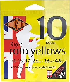 Rotosound Cordas de guitarra elétrica Roto Yellows Double Deckers, pacote com 2