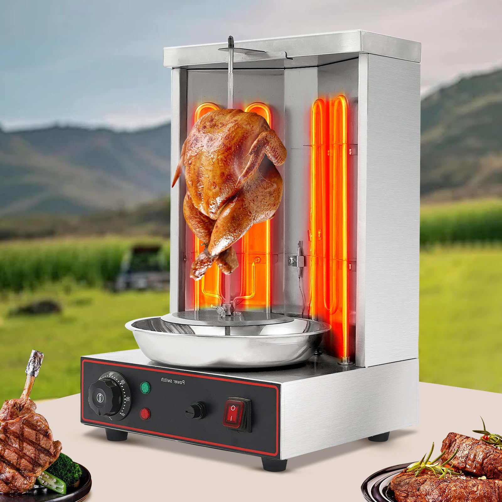 Grill do kebaba do kebaba, 3000 W, pionowy grill elektryczny z automatycznym rożnem obrotowym 360°, regulacja temperatury 50-300°C, elektryczny grill stołowy do kebabów Shawarma Rotisserie