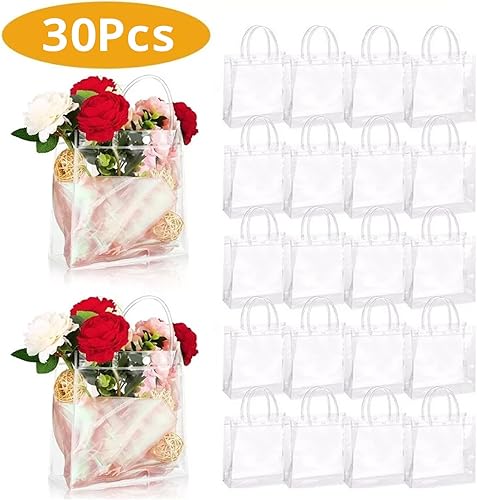 Miniatura 8 de WOHPNLE 30 PCS Clear Plastic Gift Bags with Handle, Reusable PVC Gift Wrap Tote Bag Shopping Bags for Christmas Valentine's Day Boutique Wedding