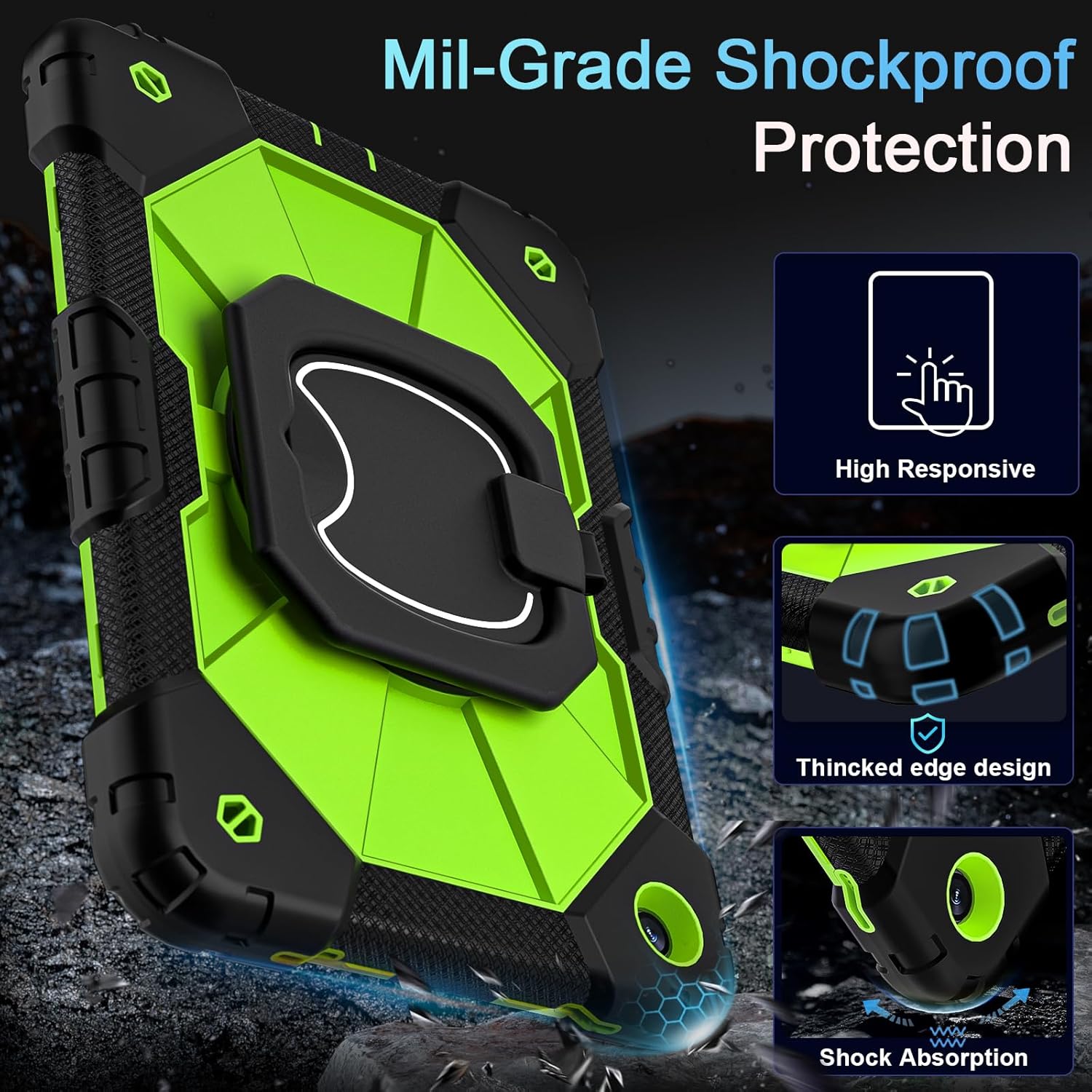 Case for Samsung Galaxy Tab A11+/A9+ Plus 11 Inch with Screen Protector/Rotating Stand/Pen Holder,Military Grade Shockproof Cover for Galaxy Tab A11 Plus/A9 Plus Case,Black Green