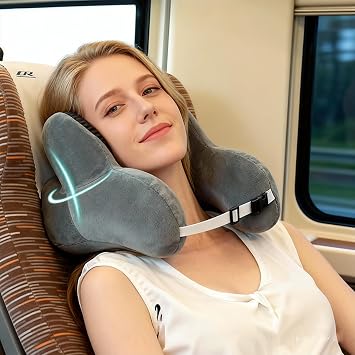 Portable Press-Inflatable U-Shaped Travel Pillow - Noise-Reduction Design, Comfort Support, Suitable for Airplane, High-Speed Rail, Office, and Resting Grey
