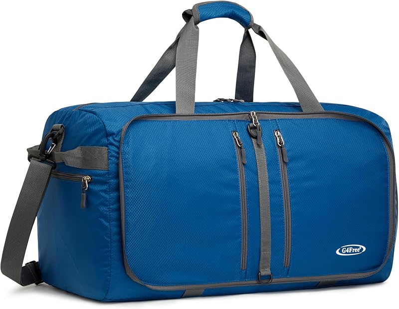 Bolsa de viaje plegable G4Free 40L/65L Bolsa de fin de semana plegable | Nylon resistente al agua, bolsa de viaje de tamaño portátil, para viajes o viajes nocturnos de fin de semana, para gimnasio o deportes, para hombres y mujeres