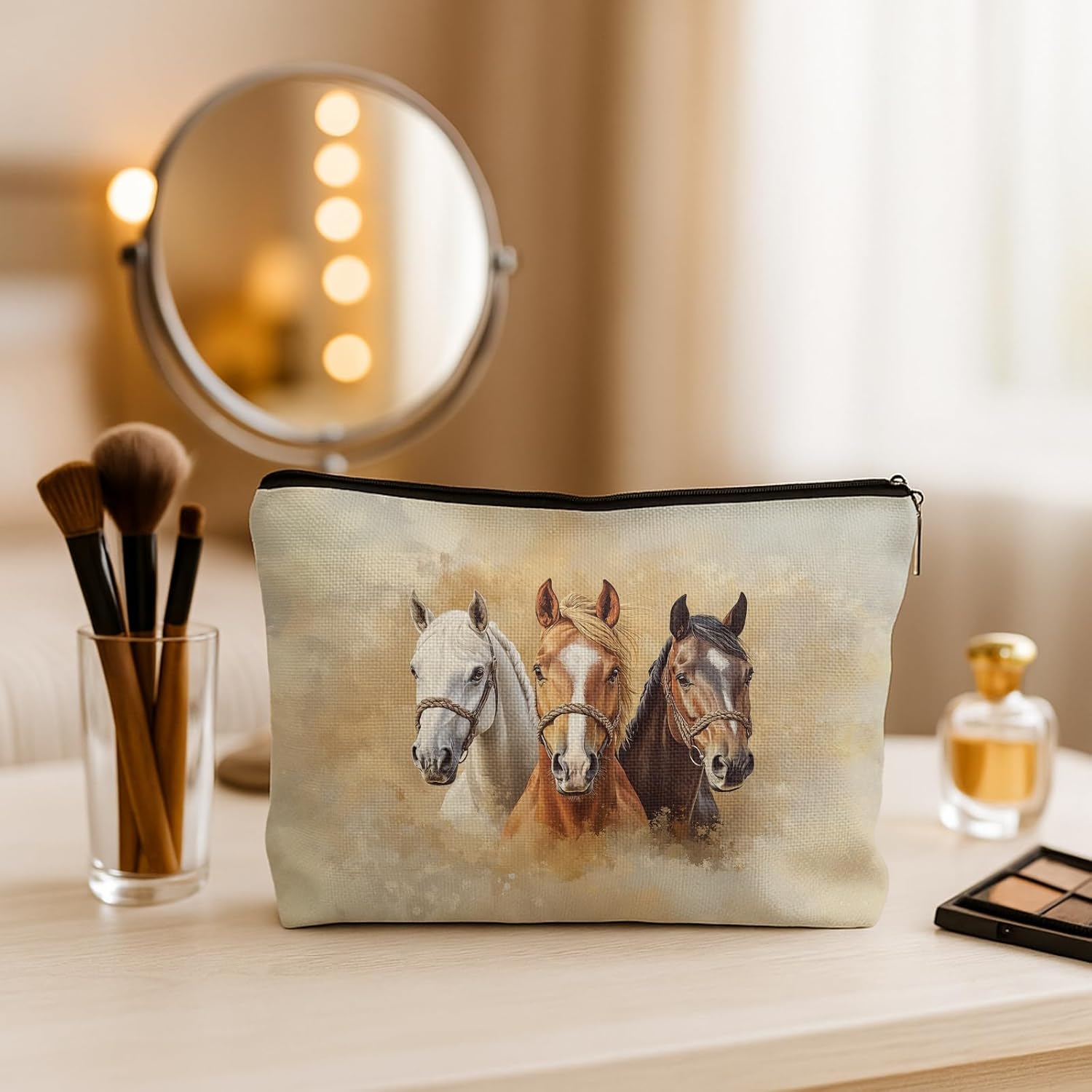 Horse Makeup Bag, Horse Lovers Gifts Cosmetic Bags for Women, Animal Lover Gifts, Farmhouse Animal Makeup Zipper Pouch - Image 3