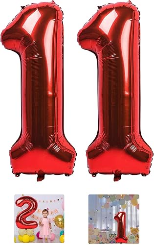 Globo rojo del número 11 de 40 pulgadas, globos grandes de Mylar para niños de 11 años de edad, decoración de fiesta de cumpleaños, boda,