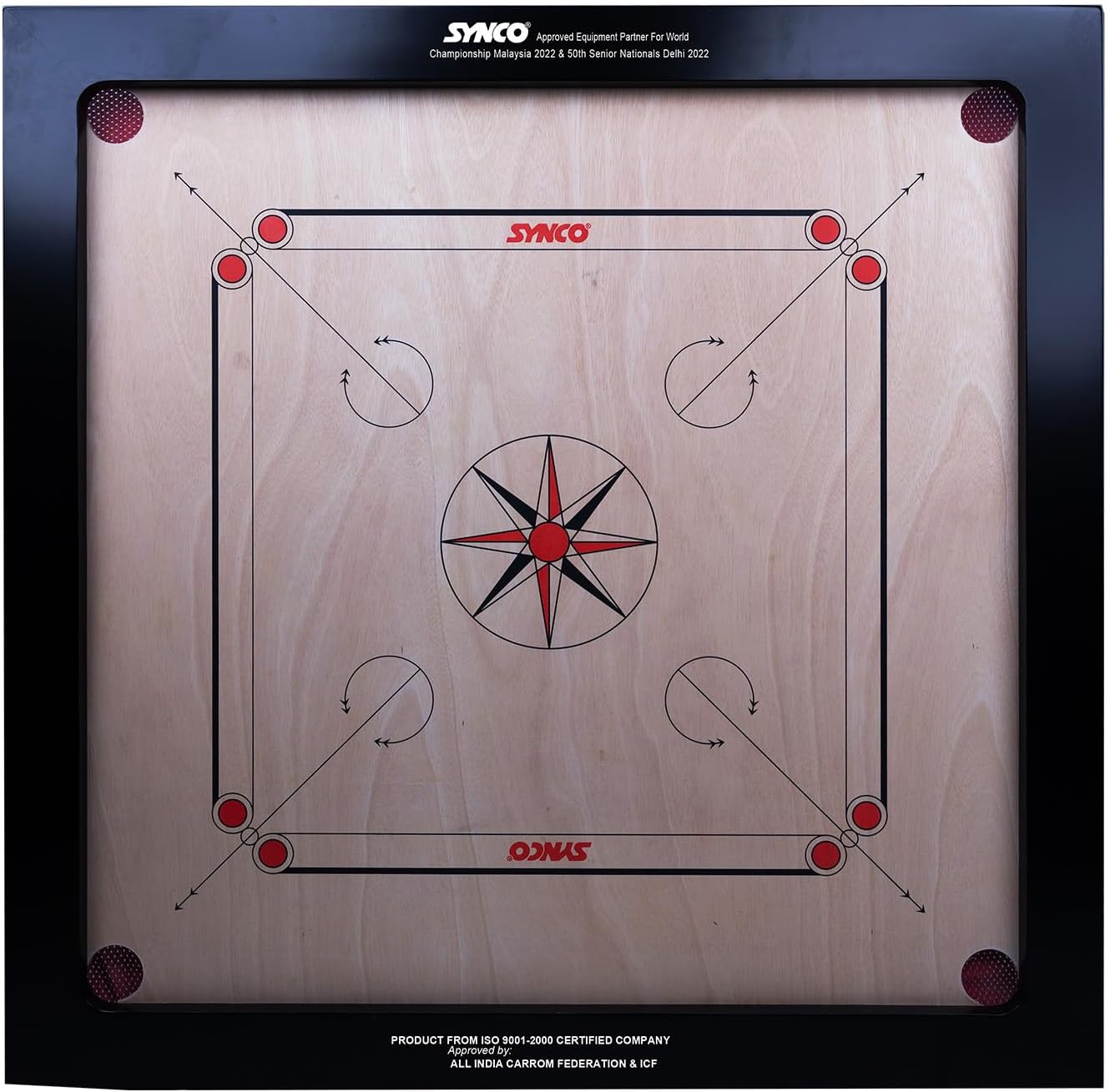 Synco Chakri Carrom Board 36 inch | Pro Trainer Board for Amateurs | Large Full Size | 4mm Surface Thickness | Premiuim Vachellia Wood | Includes Coins, Strikers and Boric Powder