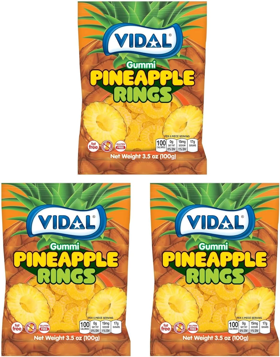 Vidal Pineapple Rings Gummy Candy, 3.5 Ounces (Bundle of 3)