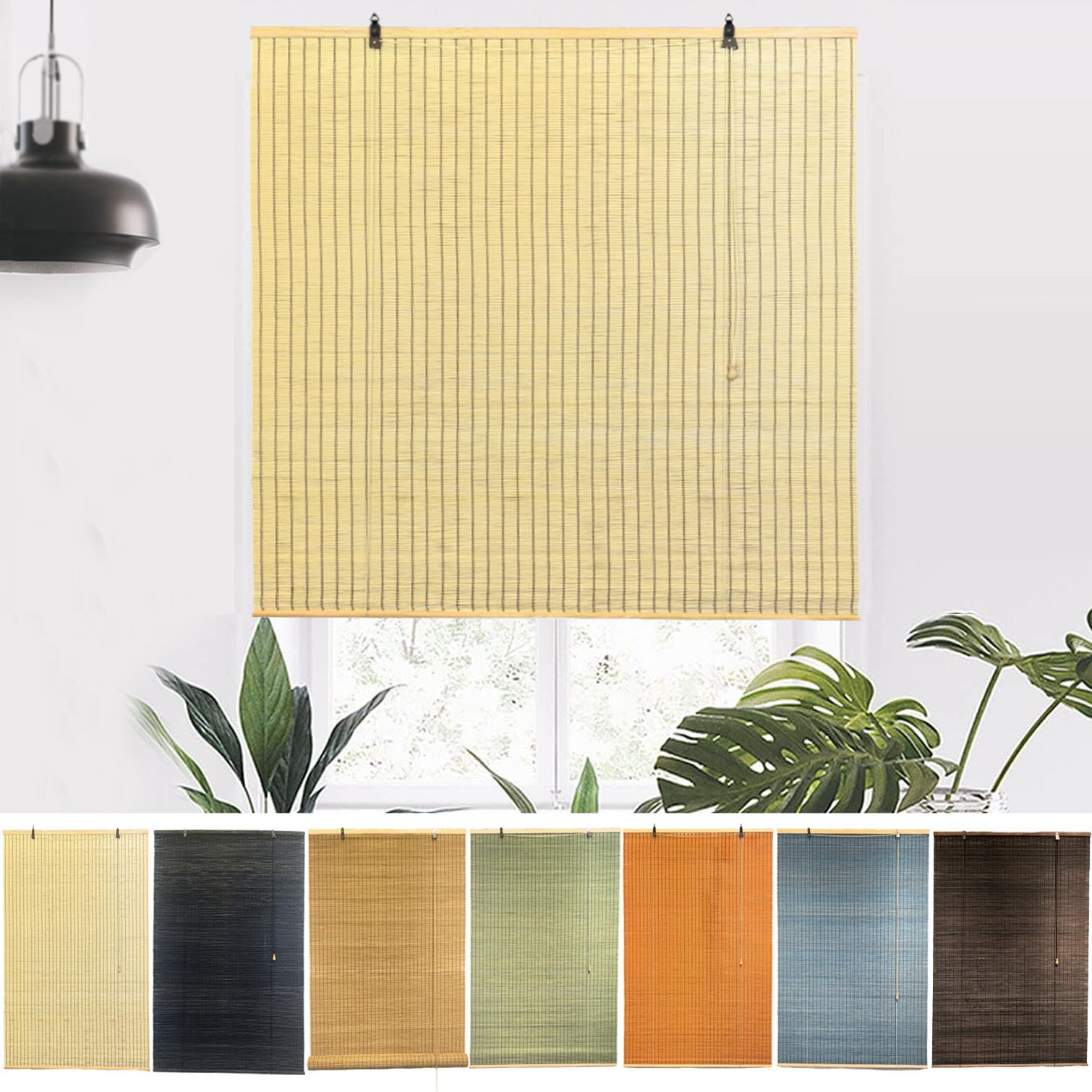 NIANXINN Indoor Bamboo Retro Roman Blinds, Natural Wooden Window Decorative Curtain, 95% Blackout Roller Blinds, Sunscreen Privacy, Custom, Width x Height (110cm x 160cm, Wood)
