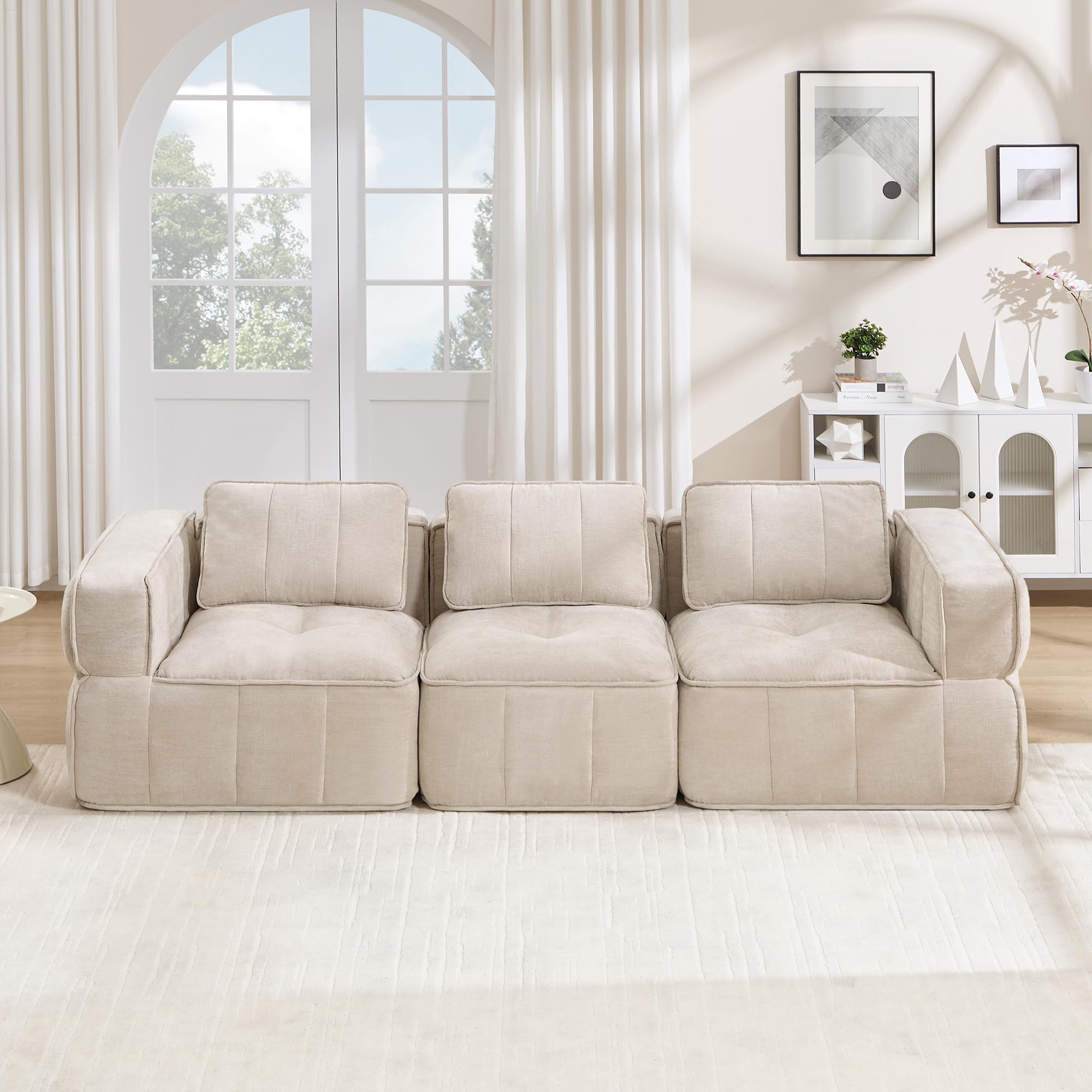 Generisch Divano modulare a 3 posti, beige, schiuma 32D ad alta densità, senza montaggio