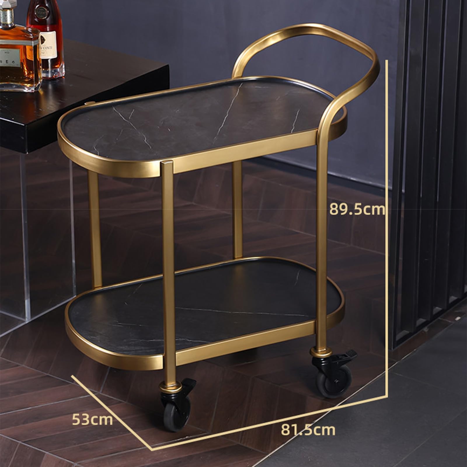 Carrello a 2 ripiani con maniglia e ruote bloccabili, carrello mobile per casa, cucina, soggiorno, feste e hotel