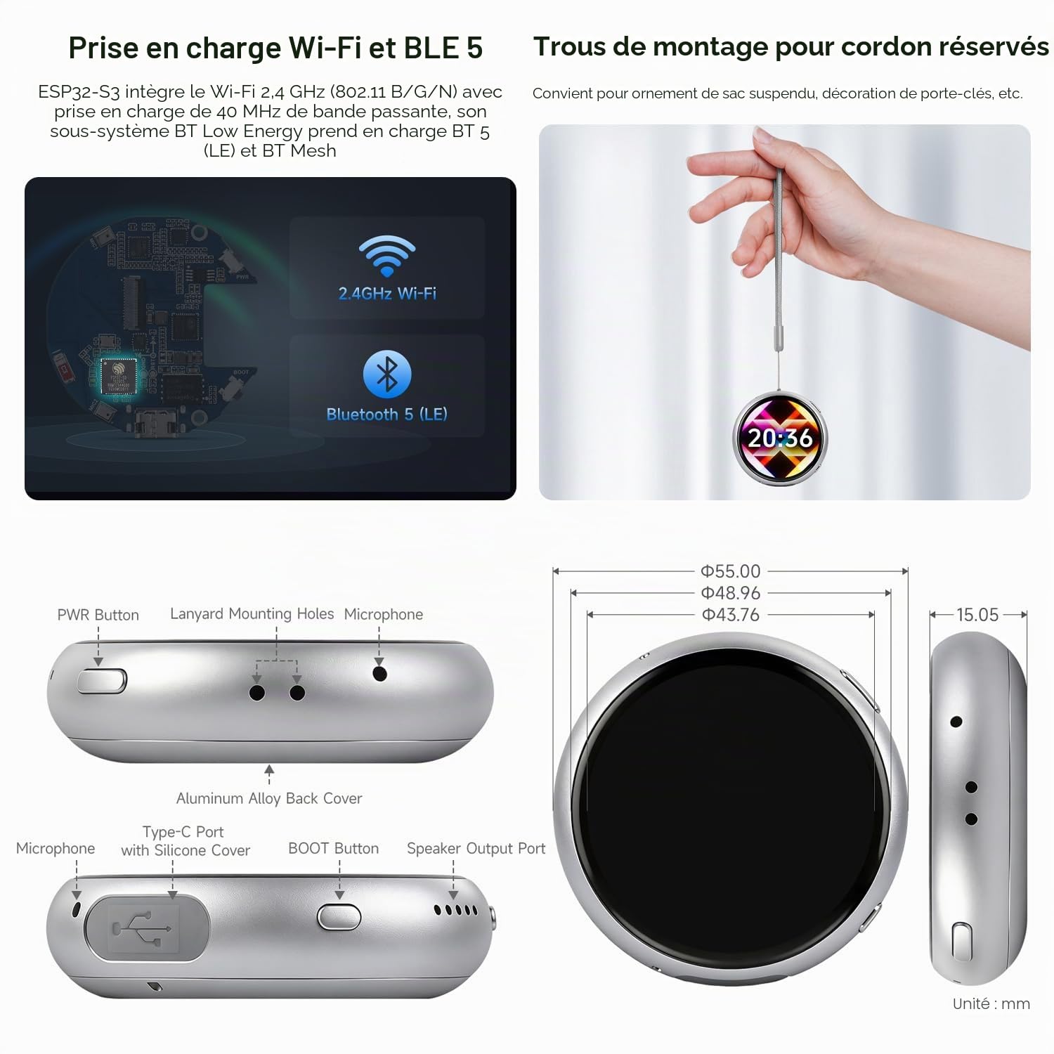 Waveshare ESP32-S3 1.75inch AMOLED Round Touch Display Development Board, 466x466 Resolution, Aluminum Alloy Case, Onboard Dual Microphones Array, Portable Mini Display