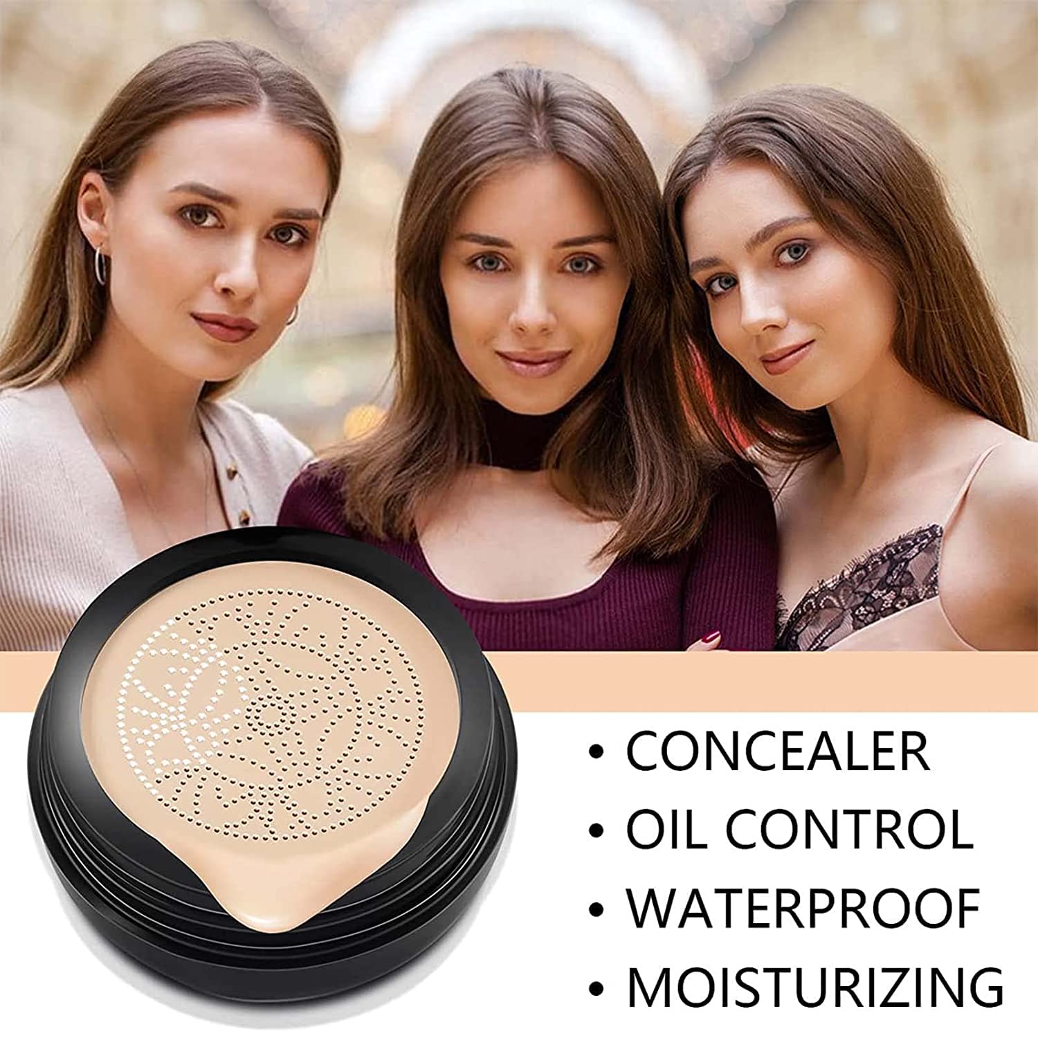 LELEBEAR Ordolava Flawless CC Cream, Mushroom Head Air Cushion Cc Cream, Flawless CC Cream Moisturizing Oil Control Long Lasting Concealer (Ivory White+Natural)