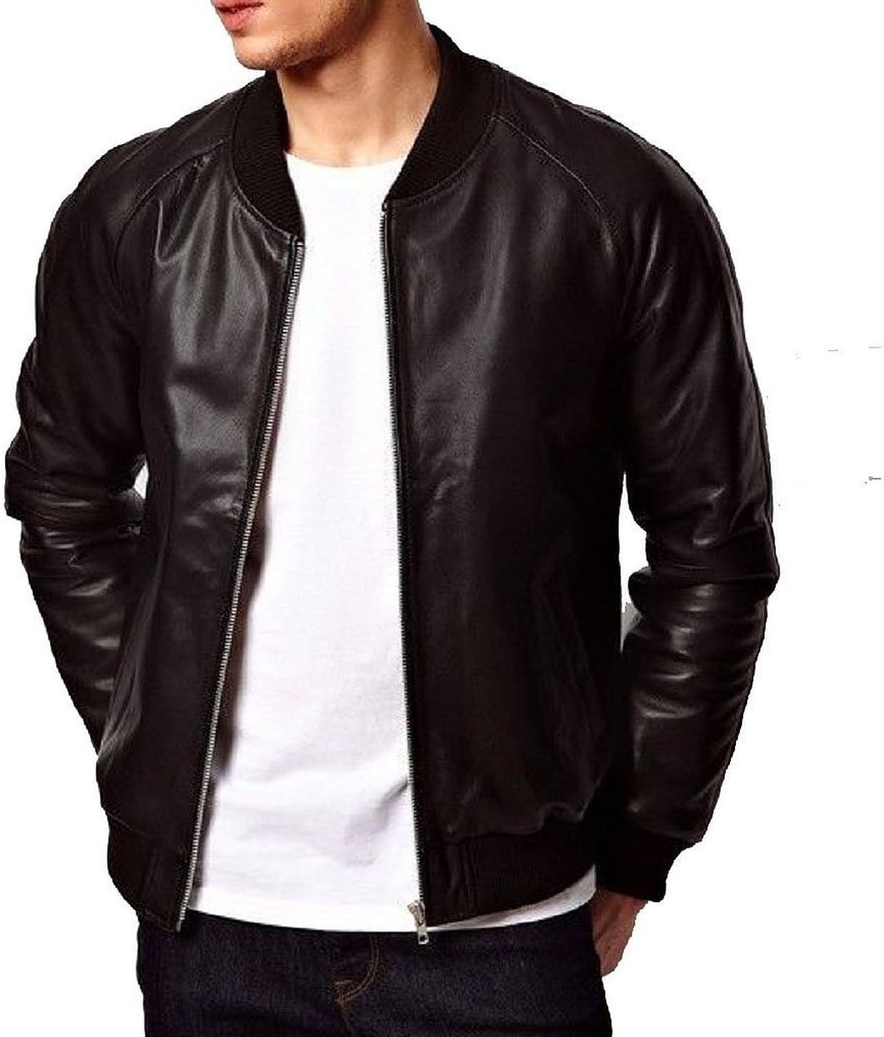 Laverapelle Men's Genuine Lambskin Leather Jacket (Black, Bomber Jacket) - 1501361