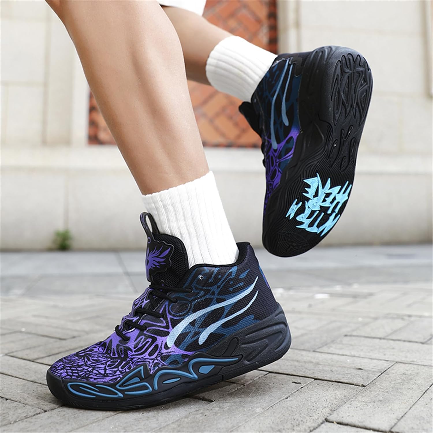 Men's Multicolour High Top Lace Up Breathable Mesh Upper Basketball Shoes with Vibrant Fluorescent Gradient Design Comfort for Basketball Training Court Games Tennis Volleyball Athletic Activities