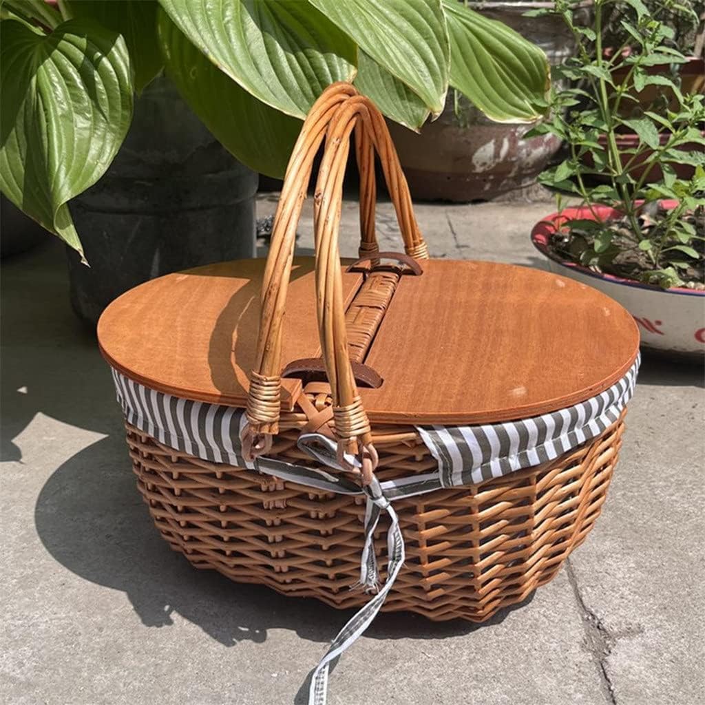 Vintage-Style Wicker Picnic Hamper Lining Picnic Hamper Woven Natural Woodchip Wicker Basket With