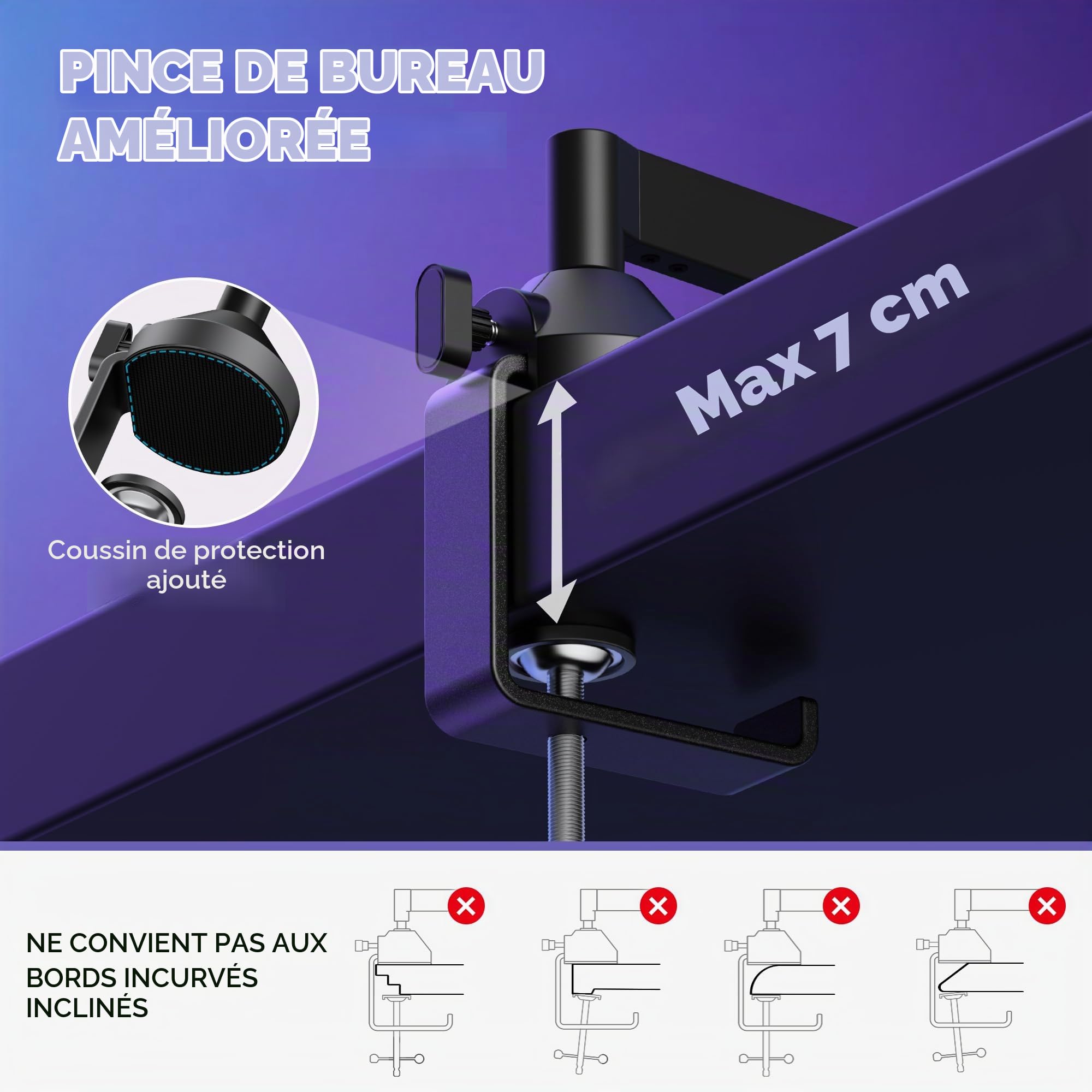 InnoGear Bras de micro à profil bas, rotatif à 360 °, bras de microphone pliable avec adaptateur de 0,95 cm à 1,5 cm pour Fifine AM8 K669B Blue Yeti HyperX QuadCast SoloCast AT2020 et autres micros