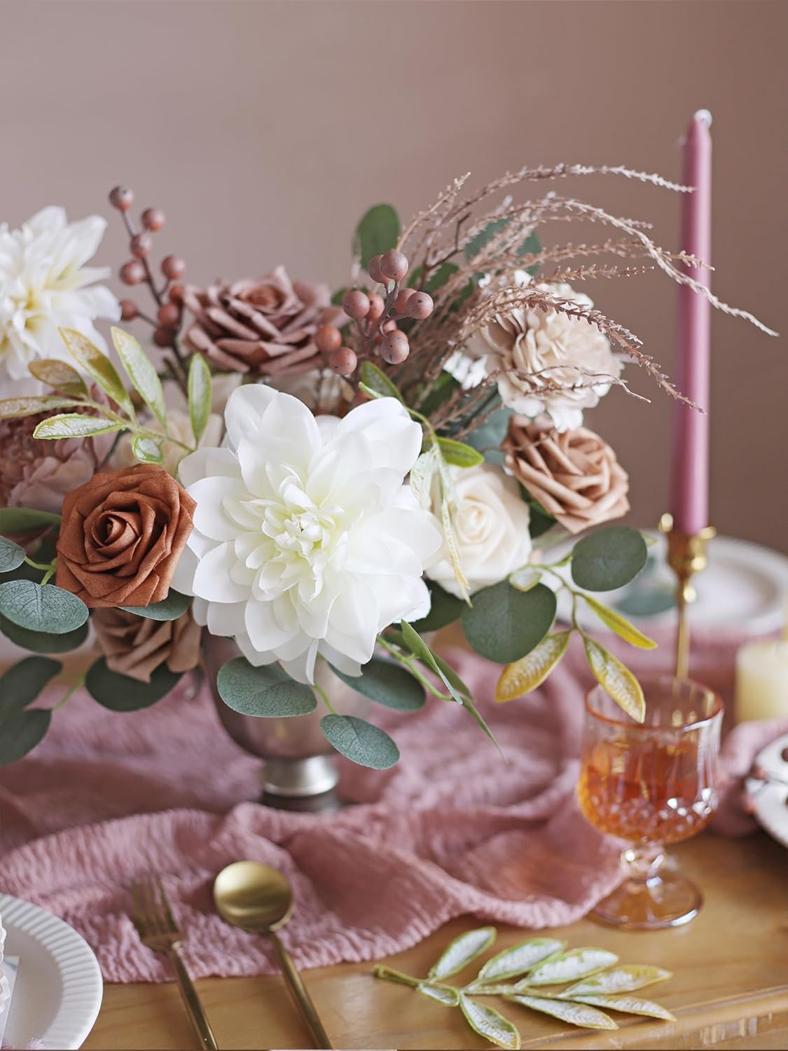 MISSPIN Artificial Flowers DIY Box Set Fake Roses Bouquet Bridal Wedding Flowers Colorful Centerpiece Table Decorations Boho Faux Floral with Stems Arrangements for Cake Home Party Indoor Outdoor