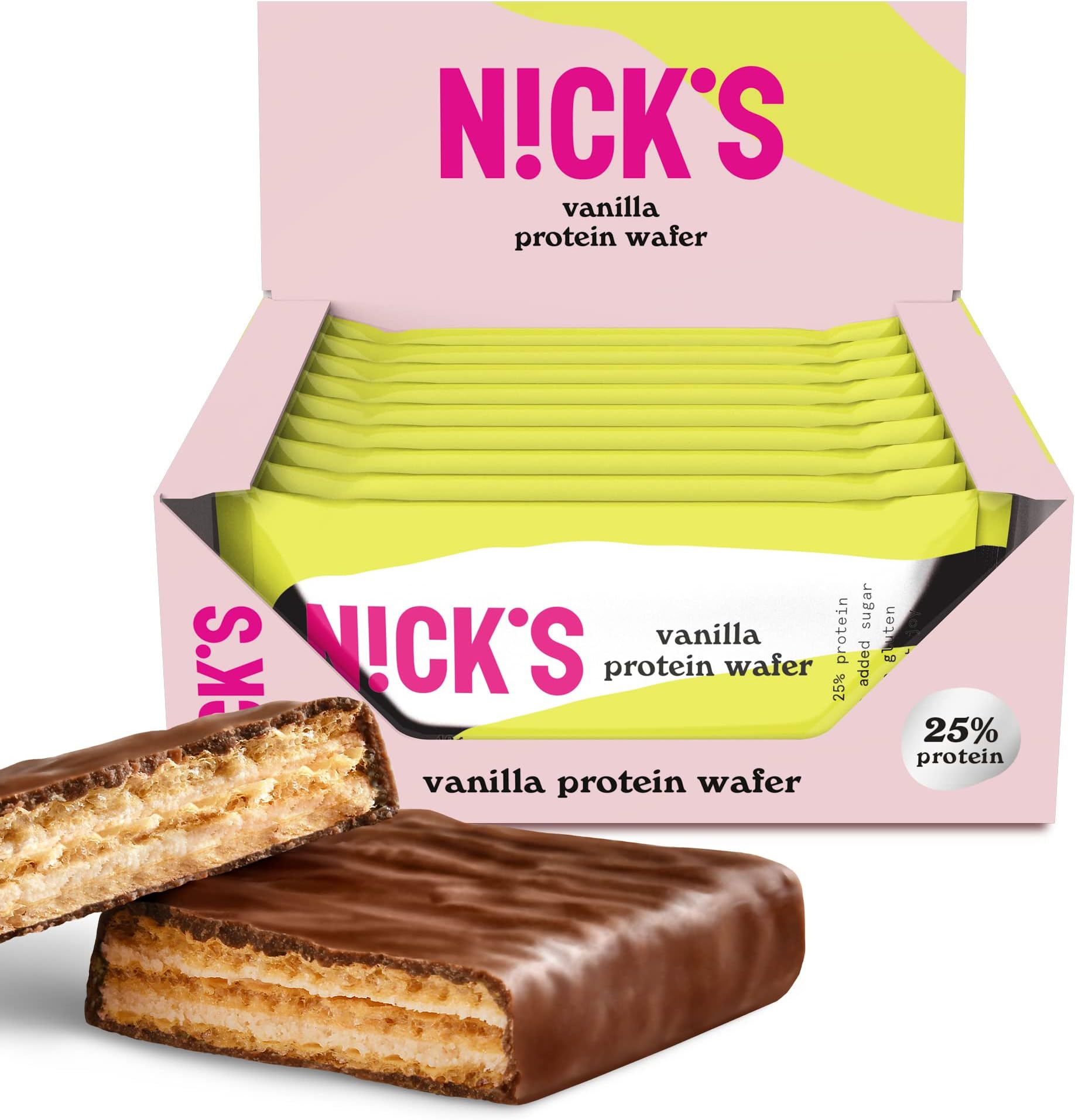NICKS Protein Wafer Bars Vanilla | 25% Protein | 203 Calories | Low carb Biscuits Snack Bar No Added Sugar Gluten free (9x40g)