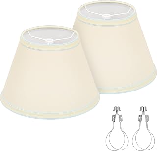 Lampshades Set of 2, 5.5" Top x 10" Bottom x 6.6" High, Cream with Blue Rim