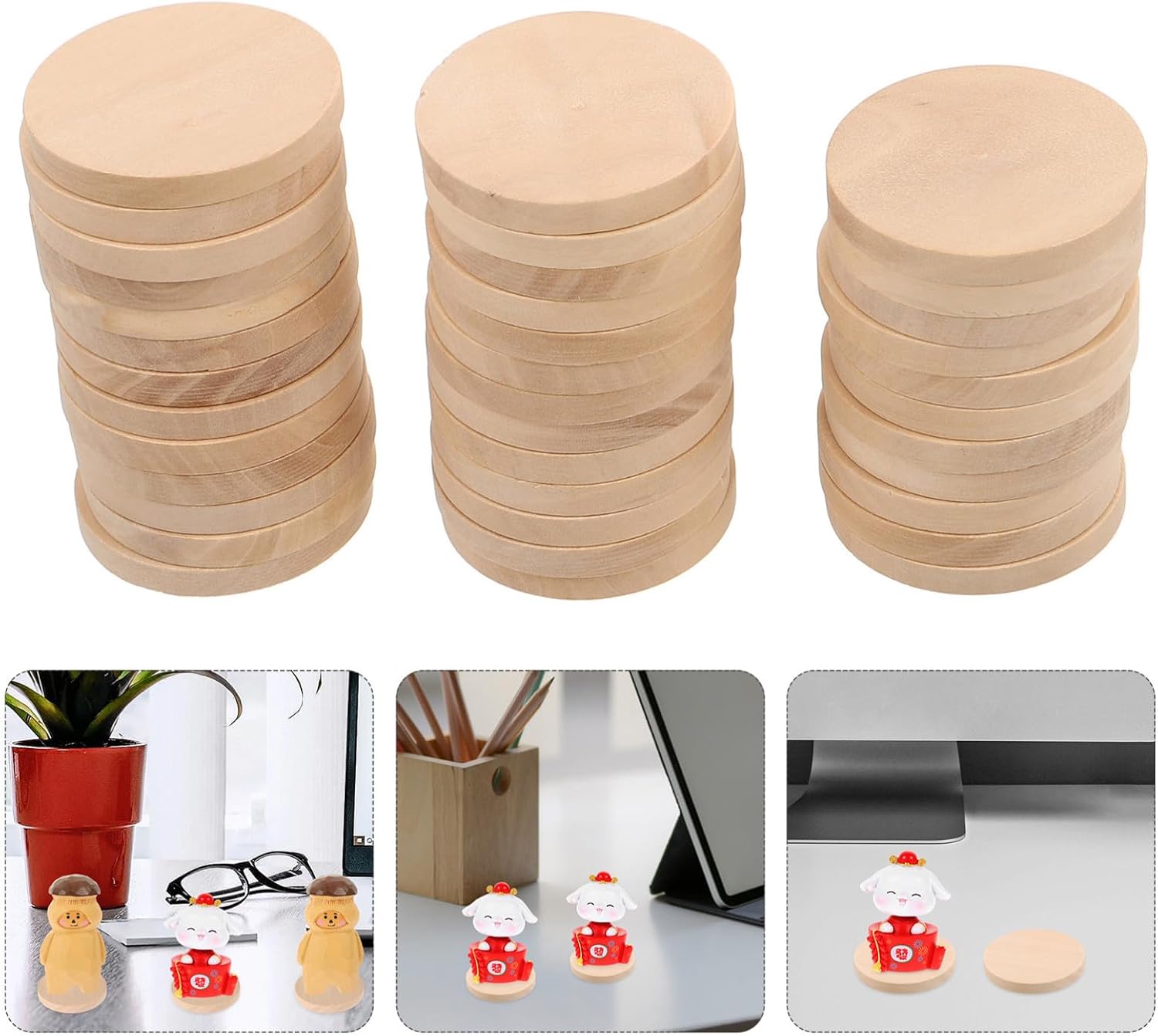 Wooden Doll Display Bases, 100 Pack Round Wood Discs