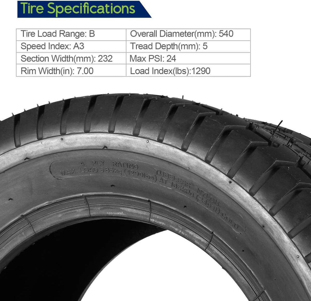 MaxAuto 16x6.5-8 & 22x9.5-12 Lawn Mower Golf Cart Turf Tires 4PR Tubeless 16x6.50-8 and 22x9.50-12 Garden Riding Tractor Tire (2 Front tires+2 Rear Tires,4 Pack in 2 Packages)