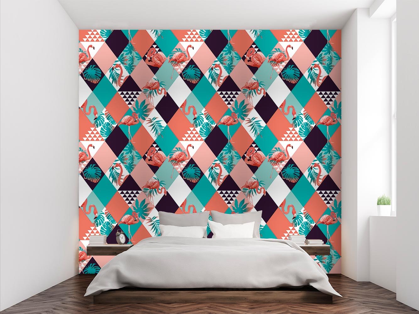 Papel Pintado Pared Estampado de Hojas de Platano Tropicales y Flamencos | Fotomural para paredes | Mural | Papel Pintado | Varias Medidas 200 x 150 cm | Decoración comedores, salones, habitaciones...