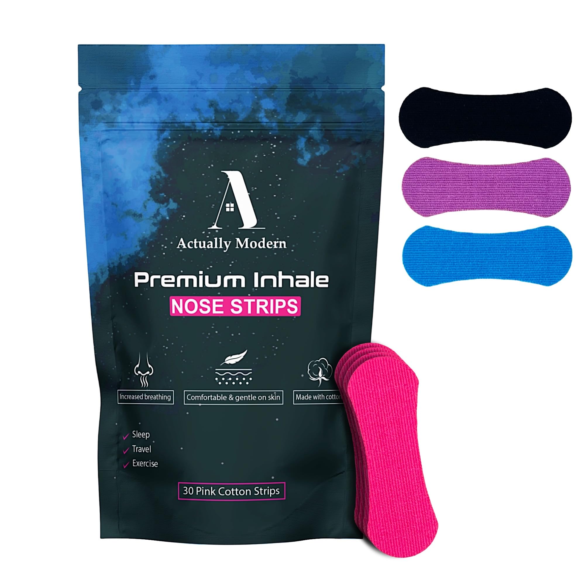 Inhale Nasal Strips for Sleeping - Nose Tapes for Breathing - Anti Snoring Solution & Nasal Congestion Relief Nasal Tape - Universal Fit, Extra Strength for Sensitive Skin (Light Pink)