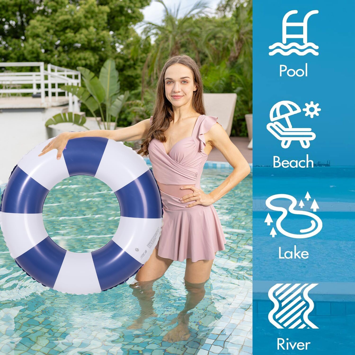 33 inch Inflatable Pool Floats for Adults- 2 Pack Striped Floaties Pool Tubes Swim Rings Inflatable Pool Float for Swimming Pool Party Lake Beach Adults